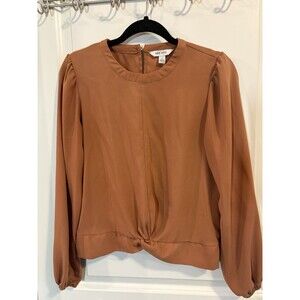 NINE WEST Women's Twist Front Long Sleeve Blouse Brown Size S Regular